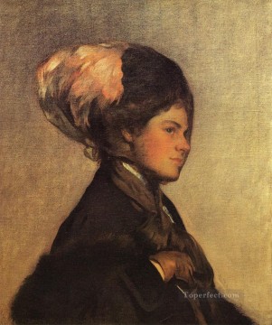  ink Deco Art - The Pink Feather aka The Brown Veil Tonalism painter Joseph DeCamp